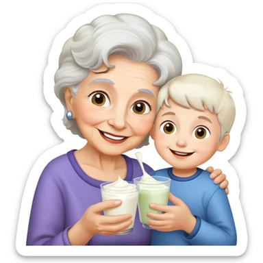 grandmother offering yogurt to grandson sticker