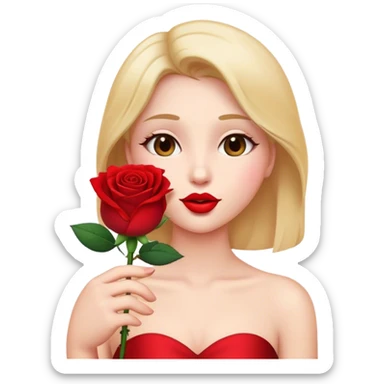 Cinematic Elegant Aurora Portrait Emoji, Delicately holding a single red rose, gazing with soft wonder, lips gently parted as if about to sing, the picture of grace and elegance, glowing with royal charm! sticker
