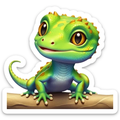 cinematic-cute-realistic gecko-portrait-emoji,-head-tilted-playfully-and-inquisitively,-featuring-a-small,-charming-body-with-smooth,-vividly-patterned-scales,-bright,-sparkling-eyes-and-delicate,-sticky-toe-pads,-simplified-yet-irresistibly-adorable sticker