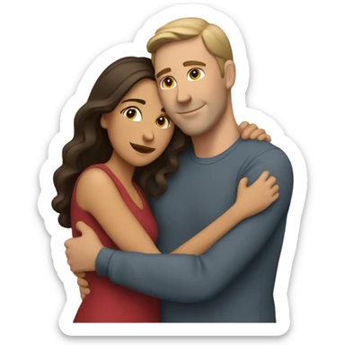 White man an hispanic woman hug each other sticker
