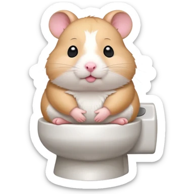 Cute chubby cartoon-style hamster sitting on toilet, sticker-style illustration sticker