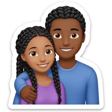 Dark black girl with black braids, smiling, and embracing her tan white boyfriend with straight brown hair sticker