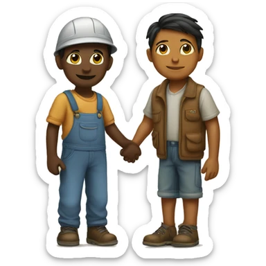 migrant child holds the hand of a craftsman sticker