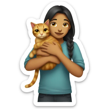 girl hug to cat sticker