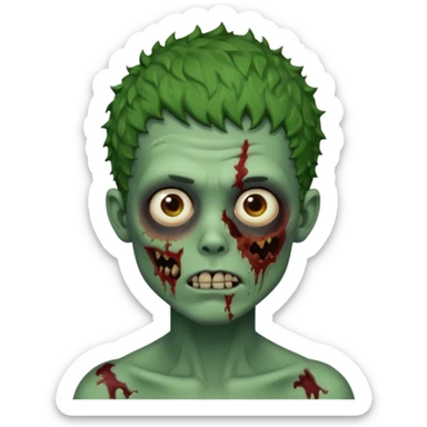 Zombie boy with green skin and short curly hair with bruises on his jaw sticker