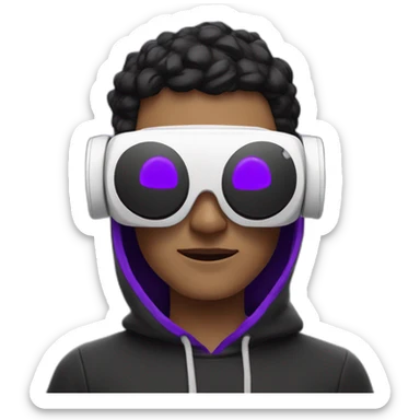 white man in the black hoody with violet OMG VR logo on it.  Man in vr headset sticker