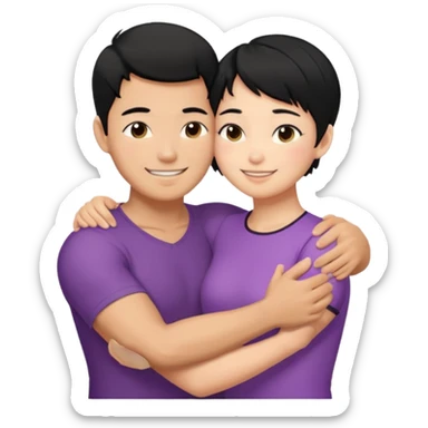 buff tan asian Man black hair hugging girl with black pixie cut  sticker