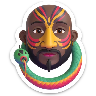 Oxumarê, African rainbow serpent deity with human face, having a small goatee beard and a mole on the left side below the lip sticker