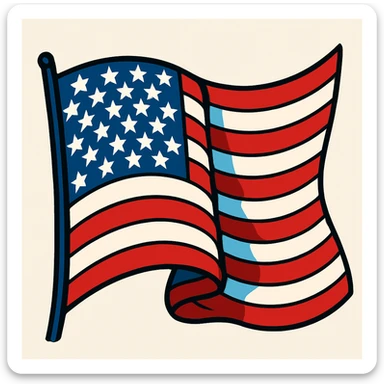 the US flag waving, stylized and bold sticker