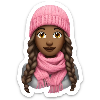  pretty black woman beanie long hair with winter pink neck scarf  sticker