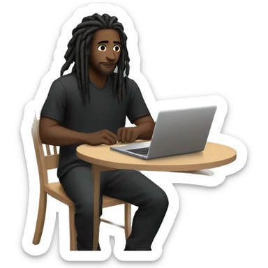 Black-guy-with-dreads-wearing-black-trackstuit-sitting-down-on-chair facing-foward-focused-on-laptop-computer- sticker