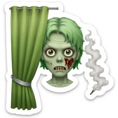 зомби который стоит лицом ко мне. прическа шторы, карие зеленые глаза, с дымом изо рта. типо swag sticker