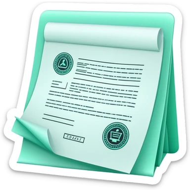 Commande Publique (Public Procurement), 3D techy icon with black and mint green (#B5F4D3) color scheme, contract document with official stamp sticker
