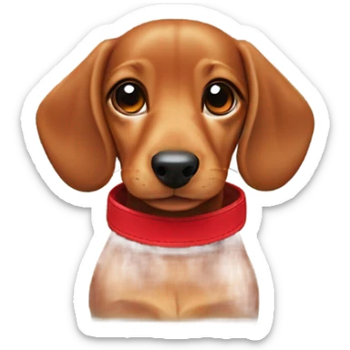 Ginger daschund puppy with red collar sticker