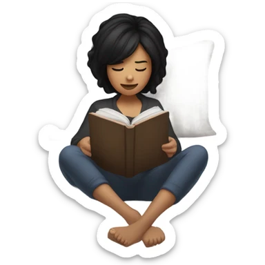 Girl with black hair lying in bed reading on her kindle sticker