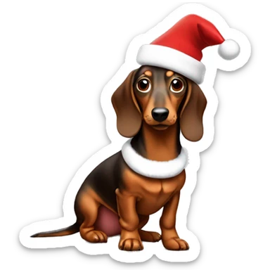 Daschund brown wearing a Santa hat sticker