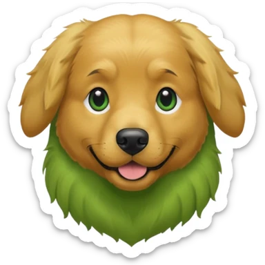 green dog extra furry golden retriever. The dog fur is green sticker