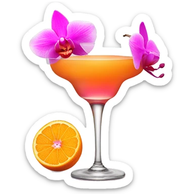Orange cocktail with pink orchid garnish sticker