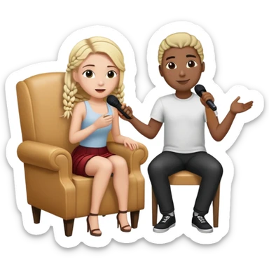 White girl with blonde hair singing to a black guy with black cornrows who’s sitting in a chair watching her romantically sticker