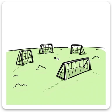 simple green grass playground in school with rudimentary futsal cages sticker