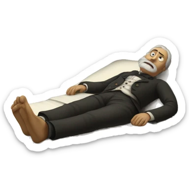 A sick man on a bed in 1870 sticker