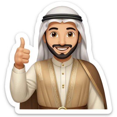 Arab Saudi man in traditional attire with an agal, smiling happily and giving a big thumbs-up sticker