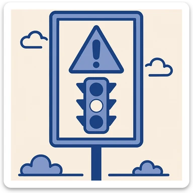 minimal road sign with a traffic light, flat design sticker