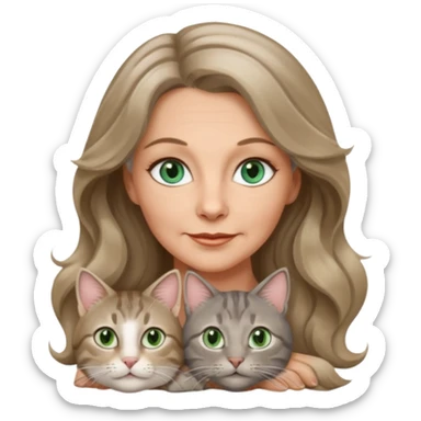 beautiful 50 yr old woman, long wavy dark blonde hair, blue green eyes with one beautiful gray tabby cat with hazel eyes sticker