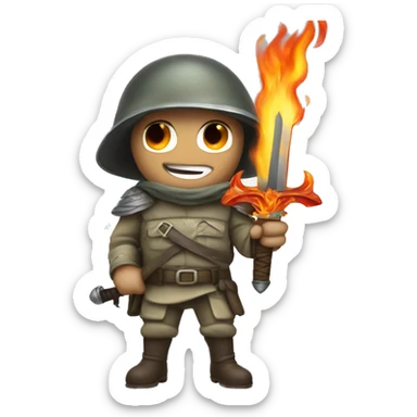 Solider wielding a flaming sword   sticker