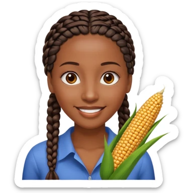 kenyan woman with long, black, braided hair in corn rows, brown eyes, pretty sticker