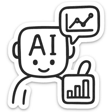 AI data-analysis assistant, modern, friendly, tech-inspired, suitable for an app icon, hand-drawn outline style sticker