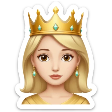 Give me an image of a women wearing neutral makeup with a crown. She is looking very content sticker