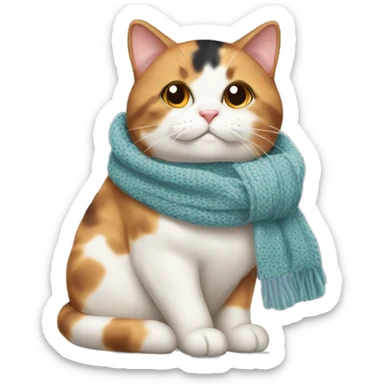 Fat Calico cat wearing a knit scarf sticker