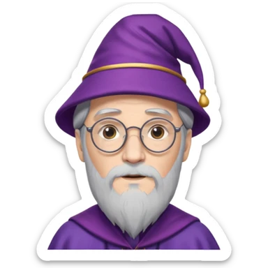 dumbledore grey hair, wear glasses, purple magic hat sticker
