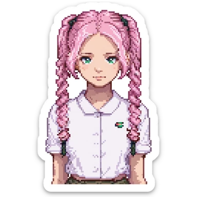 A girl with pink hair tied on both sides sticker