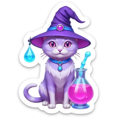Purple witch cat full body with pink potion neon  and blue potion neon sticker