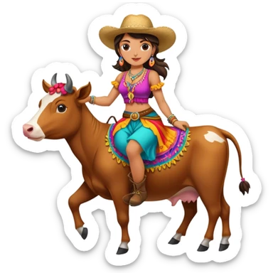 A gypsy riding a cow sticker