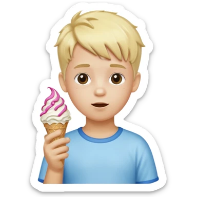 Blonde kid with ice cream haircut with one hand up and one is down sticker