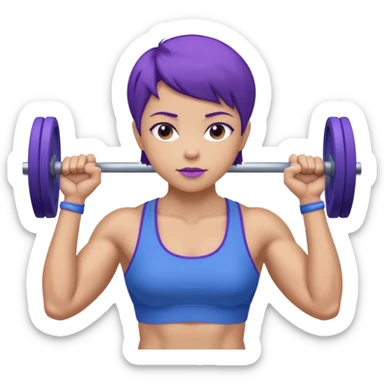weight lift woman short blue purple har muscles bar is not growing from head sticker