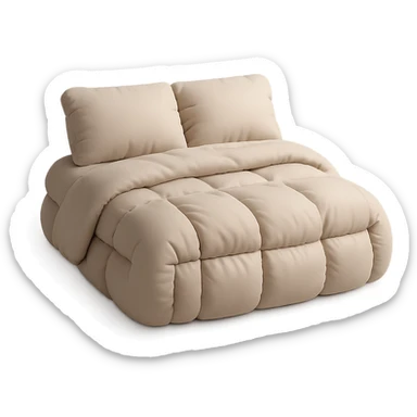 cushion style bed with puffy pillows and blanket, cozy and inviting sticker