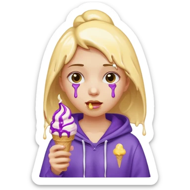 girl in purple hoodie holding ice cream sticker