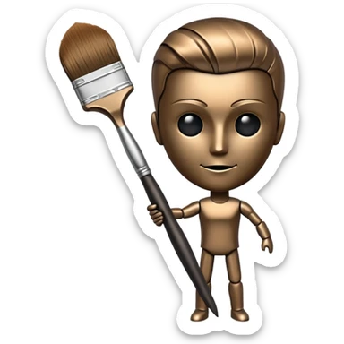 A paintbrush that transforms into a human metal silhouette, symbol of artistic identity sticker