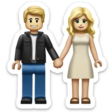 a blonde girl and brunette boy as lego people holding hands sticker