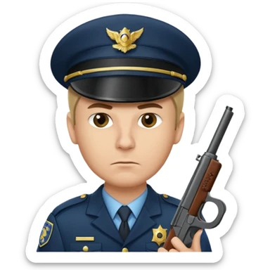 Officer with peaked cap + gun sticker