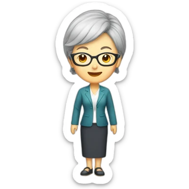 Chinese senior lady teacher wear glasses standing sticker