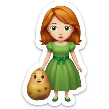 Potato Wearing a green dress and ginger hair  sticker