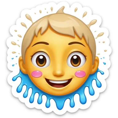A joyful face with wide eyes and a big smile, tears of laughter flowing. The face radiates positive energy, surrounded by vibrant splashes in dynamic brush strokes. sticker
