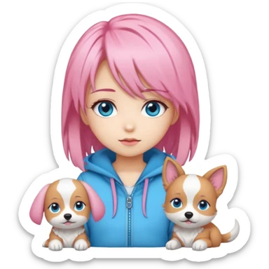 "Chibi-Anime-Girl mit Hundeohren, pinken Haaren, großen blauen Augen und breitem Grinsen." sticker