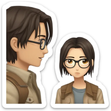 Levi Ackerman and Hanji Zoë with glasses kissing sticker