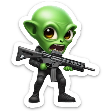 alien with assault rifle sticker